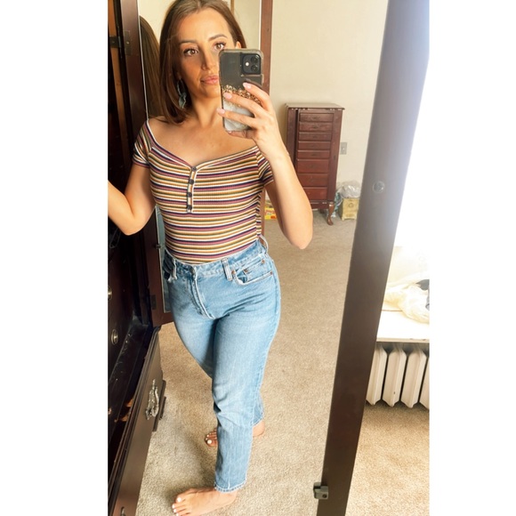 Multicolor Off the Shoulder Bodysuit - Picture 2 of 5